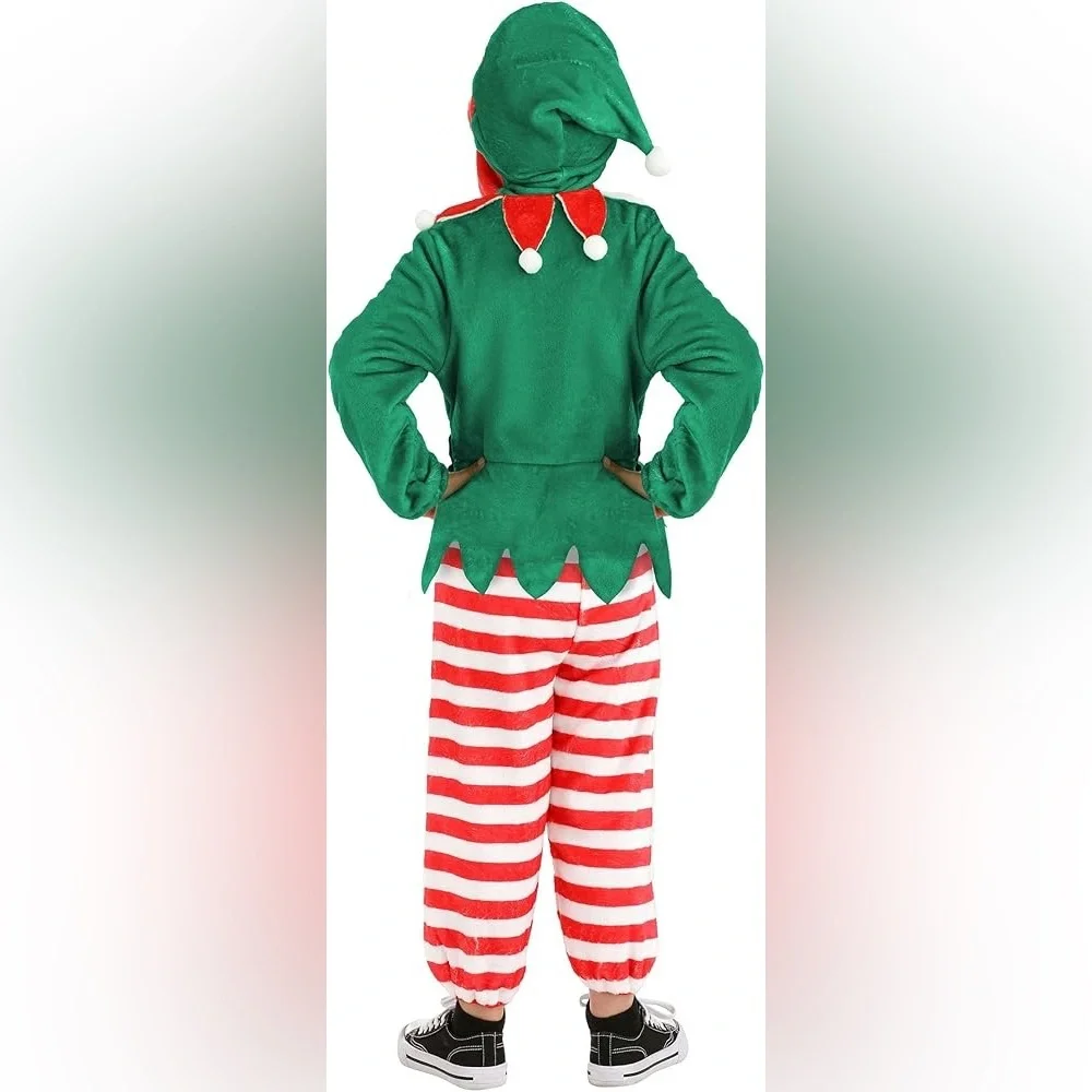 Halloween Costumes Elf Costume Jumpsuit Hooded Red Stripe Belt Junior XL‎
